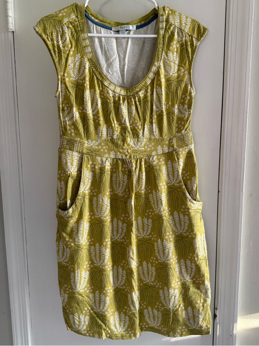Boden Olive Yellow Printed Cap-Sleeve Mini Dress Size 6
